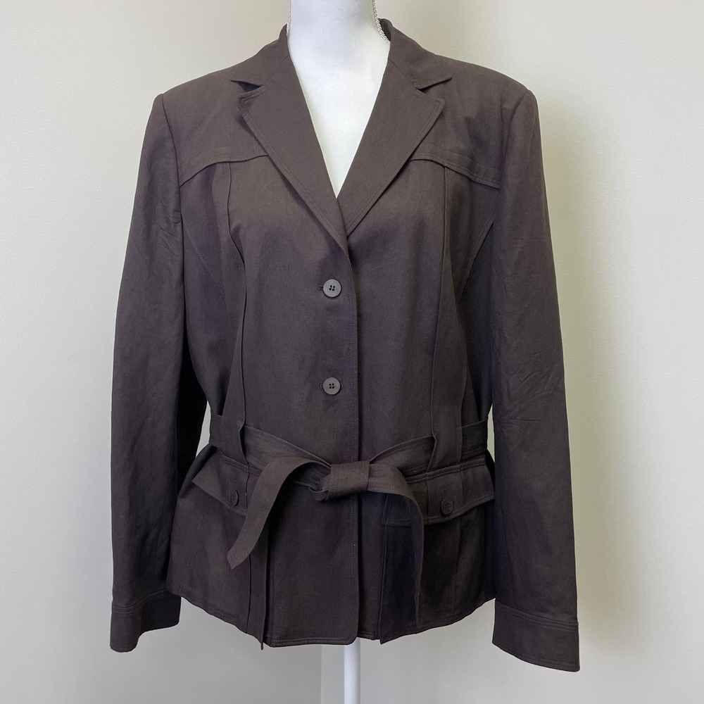 Vintage Talbots Linen Blend Blazer Brown Jacket Womens 18  Safari Quiet Luxury